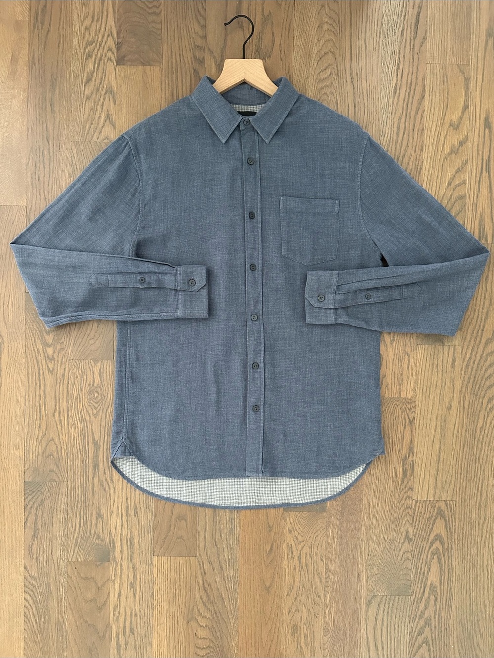 Vince Men's Double Face Brushed Long Sleeve Shirt in Chambray Blue Size Small